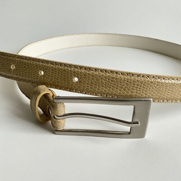 Tan Belt Size 12 Textured Faux Leather Silver-tone Long Buckle - Picture 4 of 9
